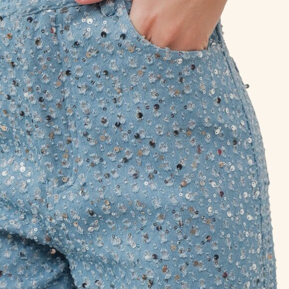 Women Sequined Denim Straight Leg Jeans Pants Size US M/6 High Waist Ripped - Picture 7 of 16